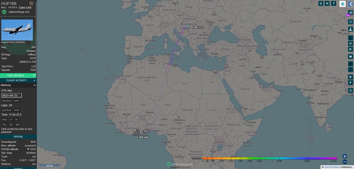 fabsenbln's tweet photo. #CotedIvoire🇨🇮- US🇺🇸-led military exercise "Flintlock 2025" is starting soon with participants from 40 nations. Today a Hungarian🇭🇺 Air Force A-319 (reg. 604 | #477FF4) arrived in Abidjan from Kecskemét AB via N'Djamena. 🇭🇺& #Tchad🇹🇩 participate in the exercise as partner states. https://t.co/CUOmZyFd41