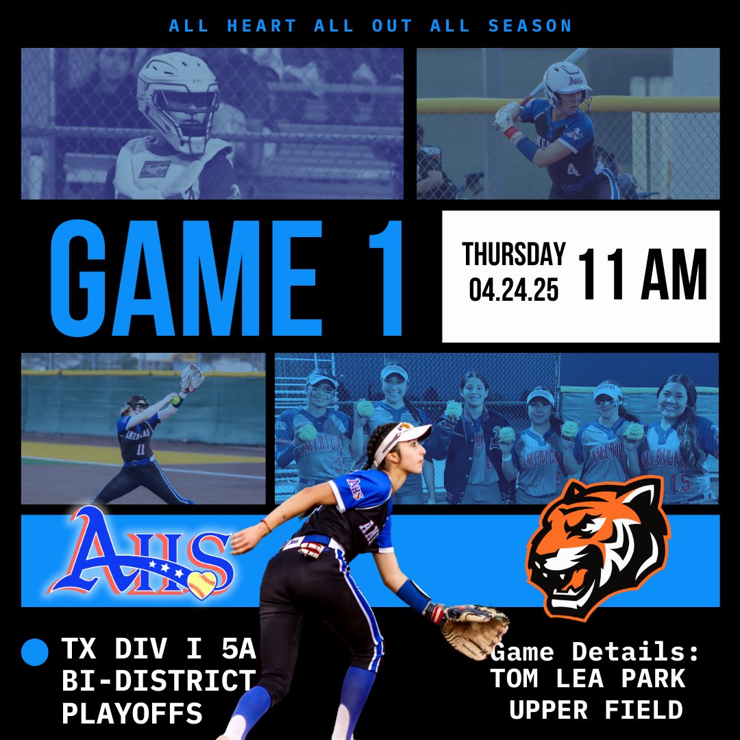 2025 TX Bi-District Playoffs‼️GAMEDAY‼️ 
Game 1 at El Paso High 
11am start time
Let’s Goooooooo 💪🏽❤️🤍💙
#ALLHEARTALLOUTALLSEASON