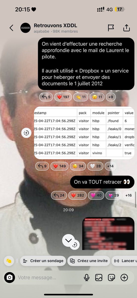AQABABE_'s tweet image. 𝗔𝗙𝗙𝗔𝗜𝗥𝗘 𝗫𝗗𝗗𝗟

GROSSE UPDATE :

On a récupéré les contacts des proches de XDDL, le pilote Laurent Noisette aurait utilisé « Dropbox » pour la seule fois de sa vie en 2012 un an après la disparition officielle de Xavier.

D’ailleurs le pilote AURAIT également utilisé à…