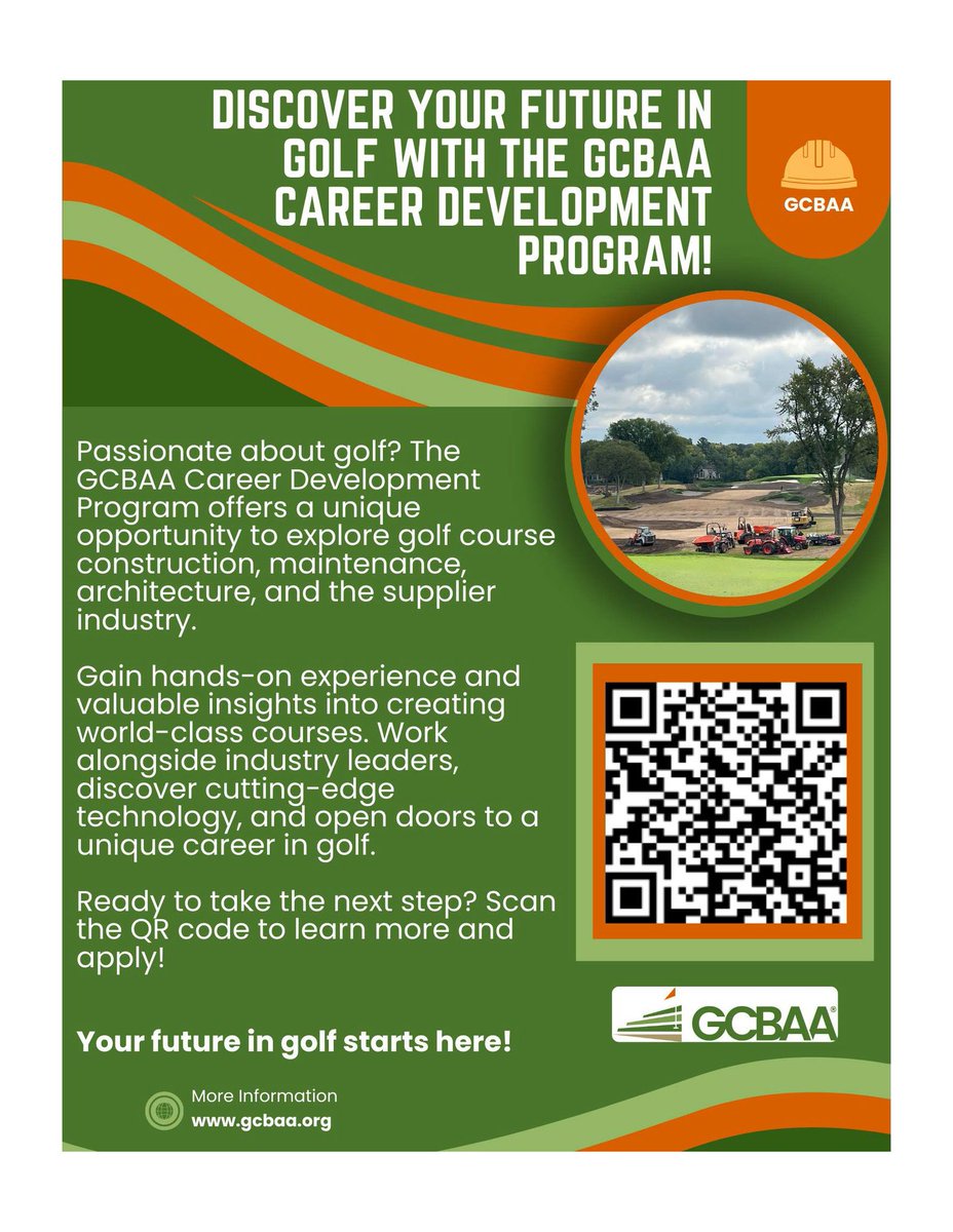 GCBAA (@gcbaa) on Twitter photo Ever thought about a career in golf course construction? From design to finishing touches, build a future you're proud of—hands-on, alongside top professionals, shaping the game. Start where the fairway begins. ⛳
👉 gcbaa.org/Career-Develop… Ever thought about a career in golf course construction? From design to finishing touches, build a future you're proud of—hands-on, alongside top professionals, shaping the game. Start where the fairway begins. ⛳
👉 gcbaa.org/Career-Develop…