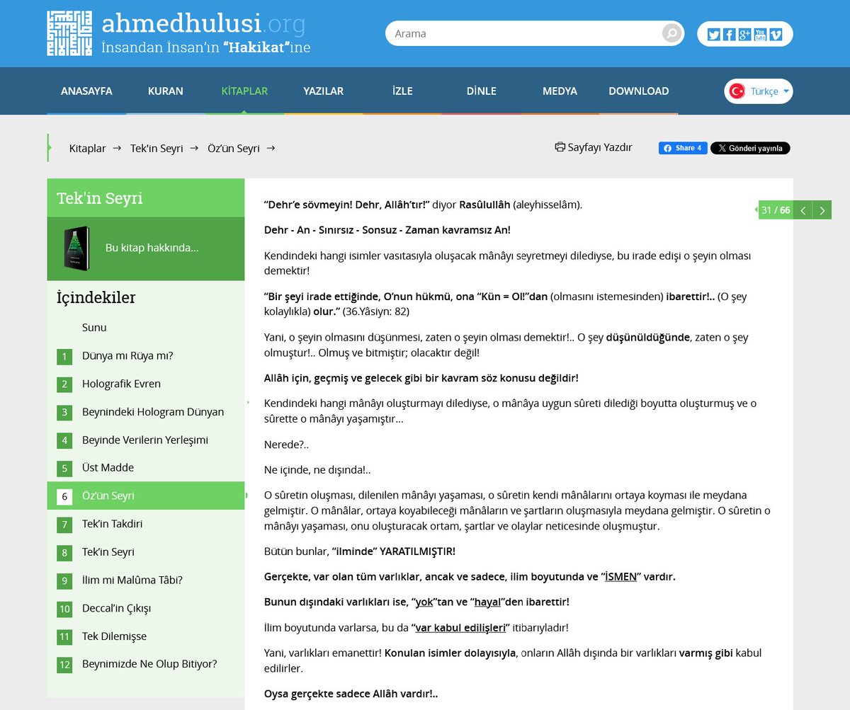 <a href="/AhmedHulusi/">Ahmed Hulûsi</a> “Dehr’e sövmeyin! Dehr, Allâh’tır!” diyor Rasûlullâh (aleyhisselâm)

Dehr-An-Sınırsız-Sonsuz-Zaman kavramsız An!

Kendindeki hangi isimler vasıtasıyla oluşacak mânâyı seyretmeyi dilediyse, bu irade edişi o şeyin olması demektir!" <a href="/AhmedHulusi/">Ahmed Hulûsi</a> Tek'in Seyri

ahmedhulusi.org/tr/kitap/tekin…