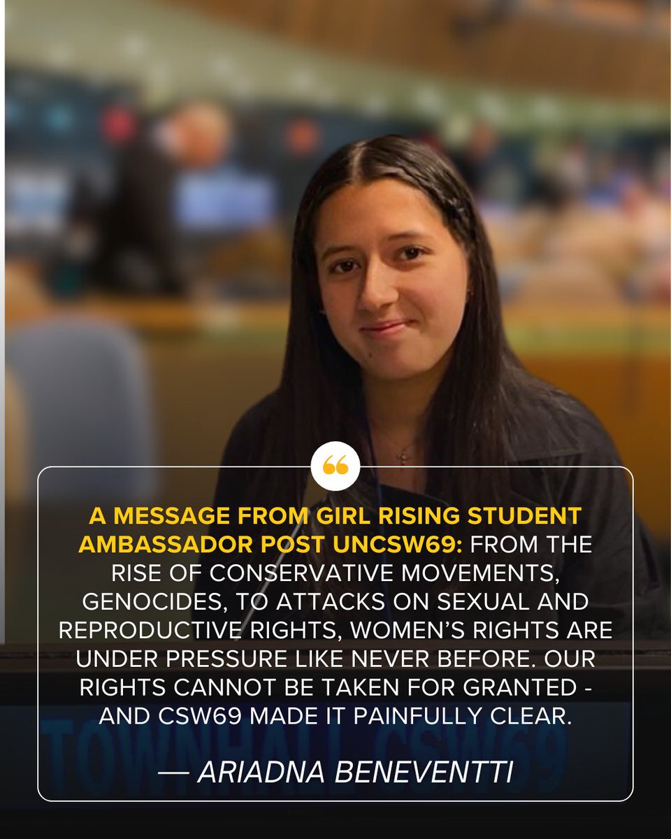 girlrising's tweet image. In January, the Chilean Ministry of Women’s & Gender Rights selected 19-year-old activist #AriadnaBeneventi to join #Chile’s official delegation to #UNCSW69 at the @UN in #NYC
From presenting the @MalalaFund's education report to former Chilean President Michelle Bachelet, to…