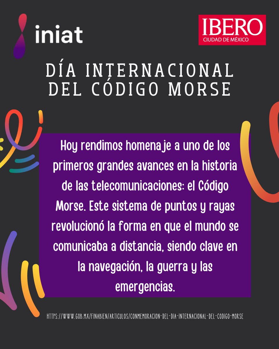 INIAT_IBERO's tweet photo. −• •− Celebramos el legado del código Morse:
una chispa de ingenio que nos recuerda cómo la tecnología nos conecta.
#InIAT #CódigoMorse #InnovaciónEnComunicación https://t.co/TBmycjK3VN