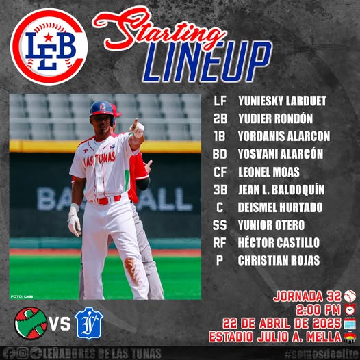 Alineación de nuestros #Leñadores ⚾️🪓 para el octavo y último partido frente a Industriales 🦁
#PorLasTunasLaVictoria #FuerzaVerdirroja 💚❤️