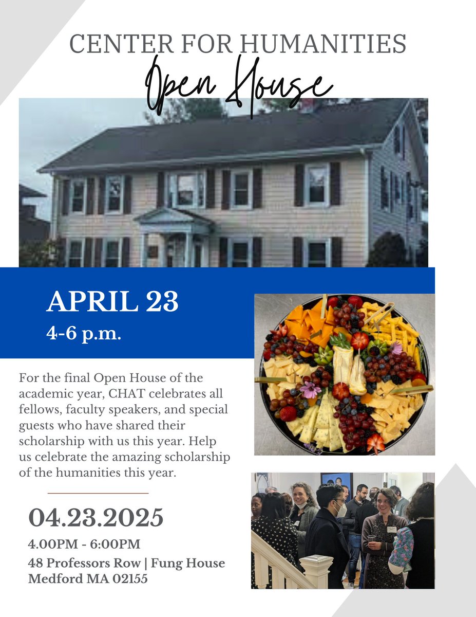 Join us tomorrow (4/23) for our final Open House event for the academic year, happening at 4 pm at the Fung House (48 Professors Row). Thank you to all of our scholars and friends who have shared their work with us. Help us celebrate!