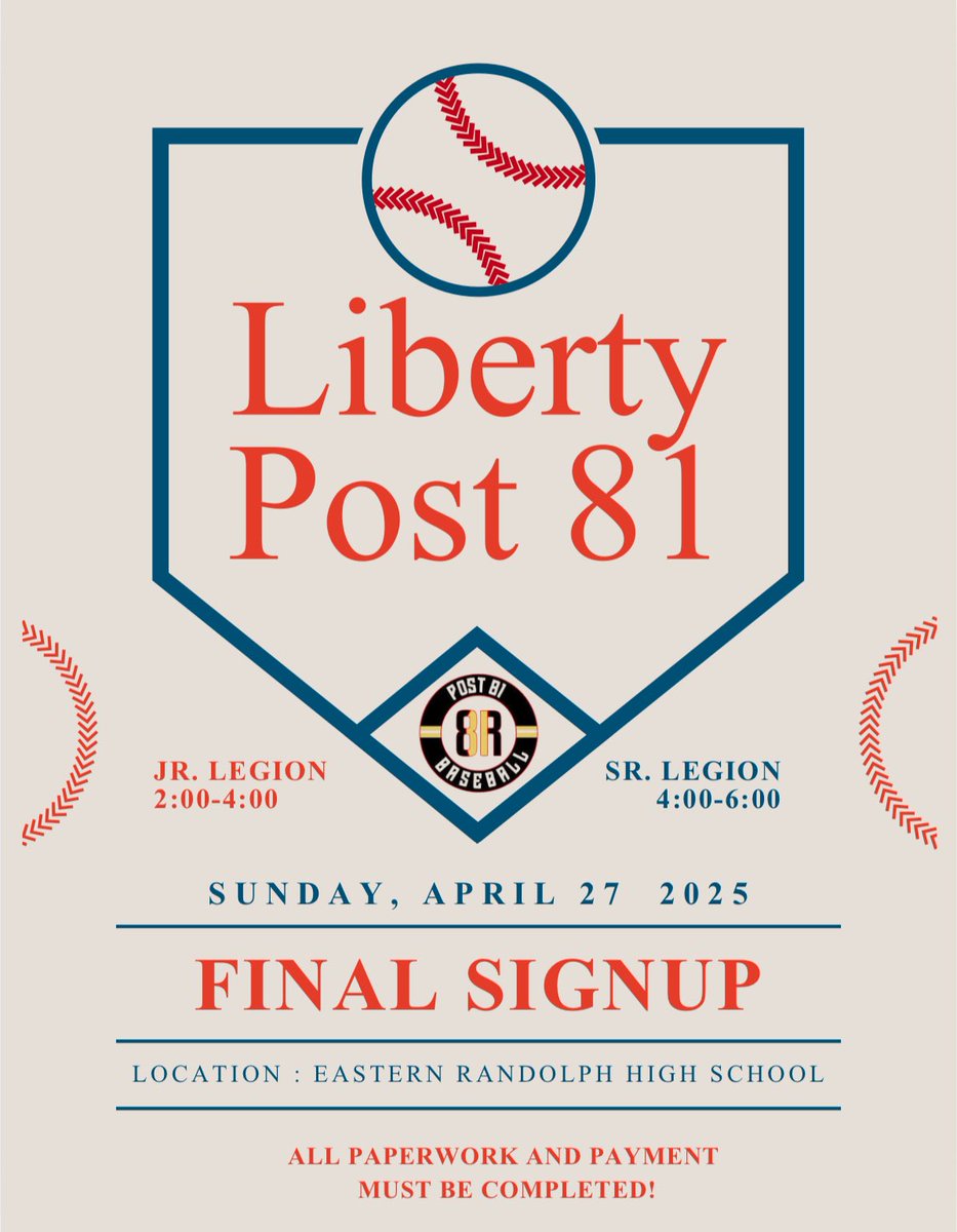 ‼️ FINAL SIGNUP ‼️

We are hosting our final signup for the summer of 2025! 

Please have all paperwork and payment completed before leaving! 

The times are listed on the flyer for both Junior and Senior Teams!