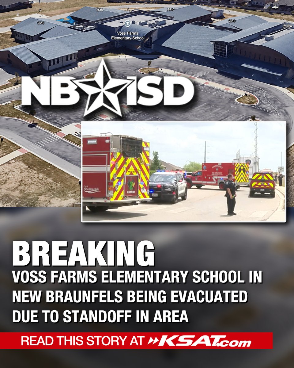 ksatnews's tweet photo. BREAKING- An Elementary school in New Braunfels is being evacuated 
due to an ongoing standoff in the area

LATEST DETAILS- https://t.co/0lrXs8glY6 https://t.co/zZJRpClHJd