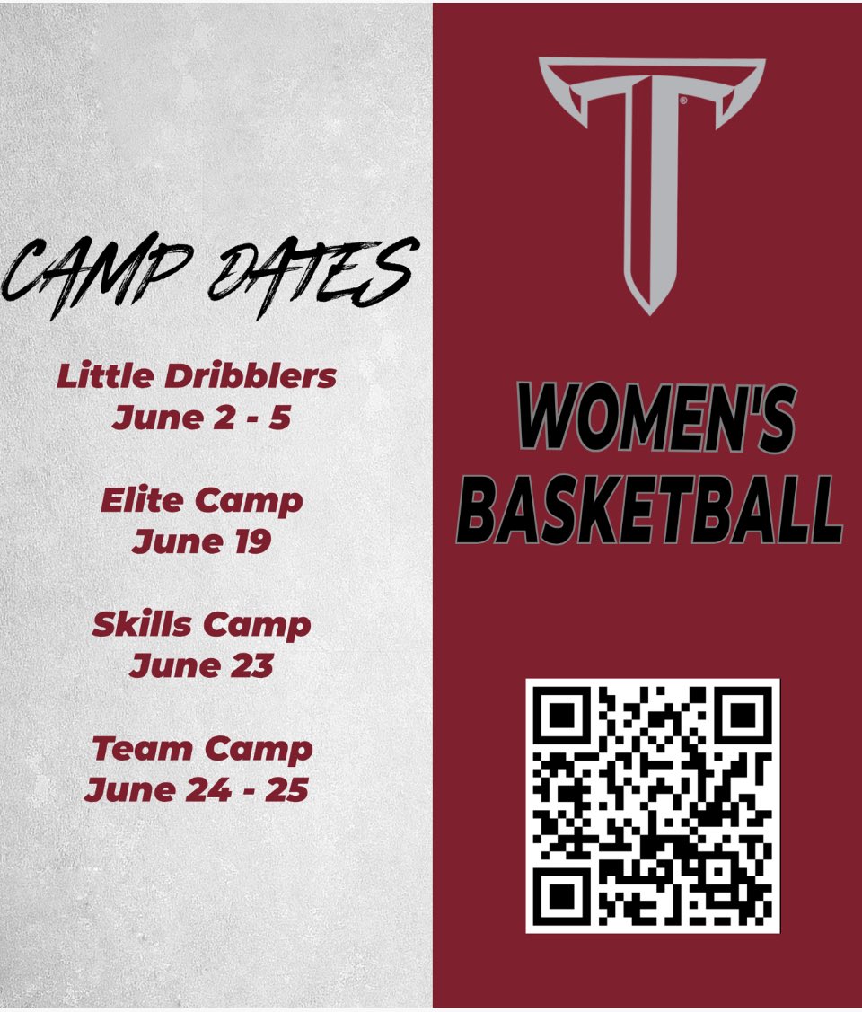 Summer 🏀 Basketball 🏀 Camps - click on the QR code or link to register.

troywomensbasketballcamps.com