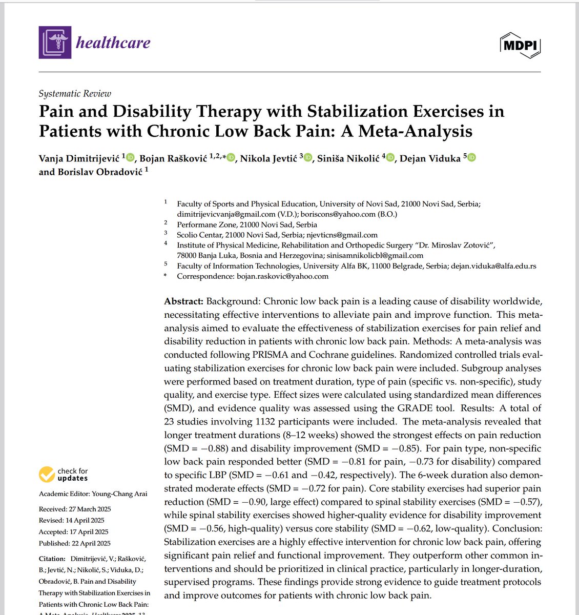 PhysioMeScience's tweet photo. Pain and Disability  with Stabilization Exercises in
Patients with Chronic Low Back Pain: A Meta-Analysis

https://t.co/HDKFLG2wAq https://t.co/e3r0SeGFk7