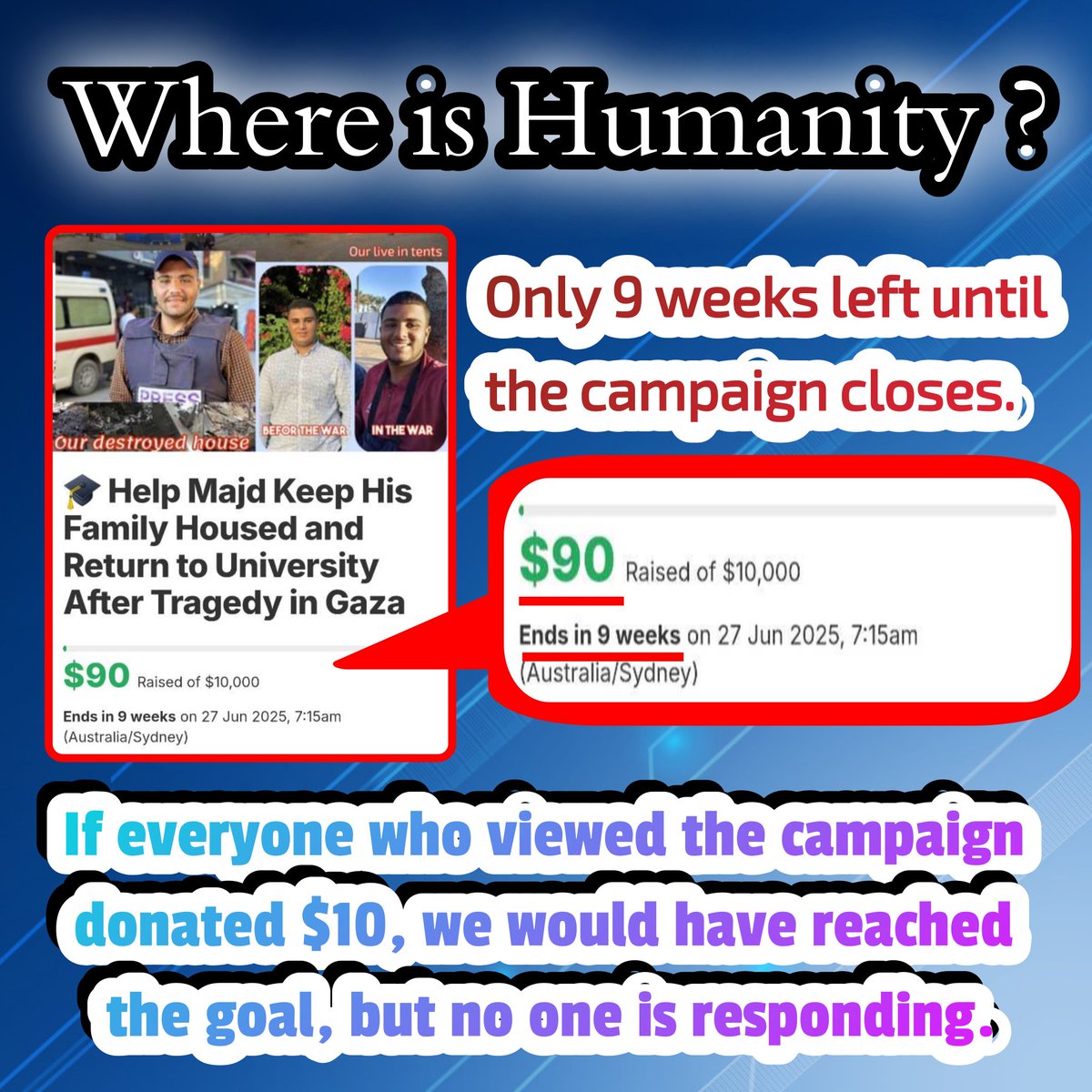 🚨 THE LAST CALL 🚨
Today, I received a notification that there are 9 weeks left before the campaign closes. Your donation of $10 will not make you poor, but will help in reaching the goal.
Your help makes a difference!
chuffed.org/project/126297
🙏💔🍉🇵🇸