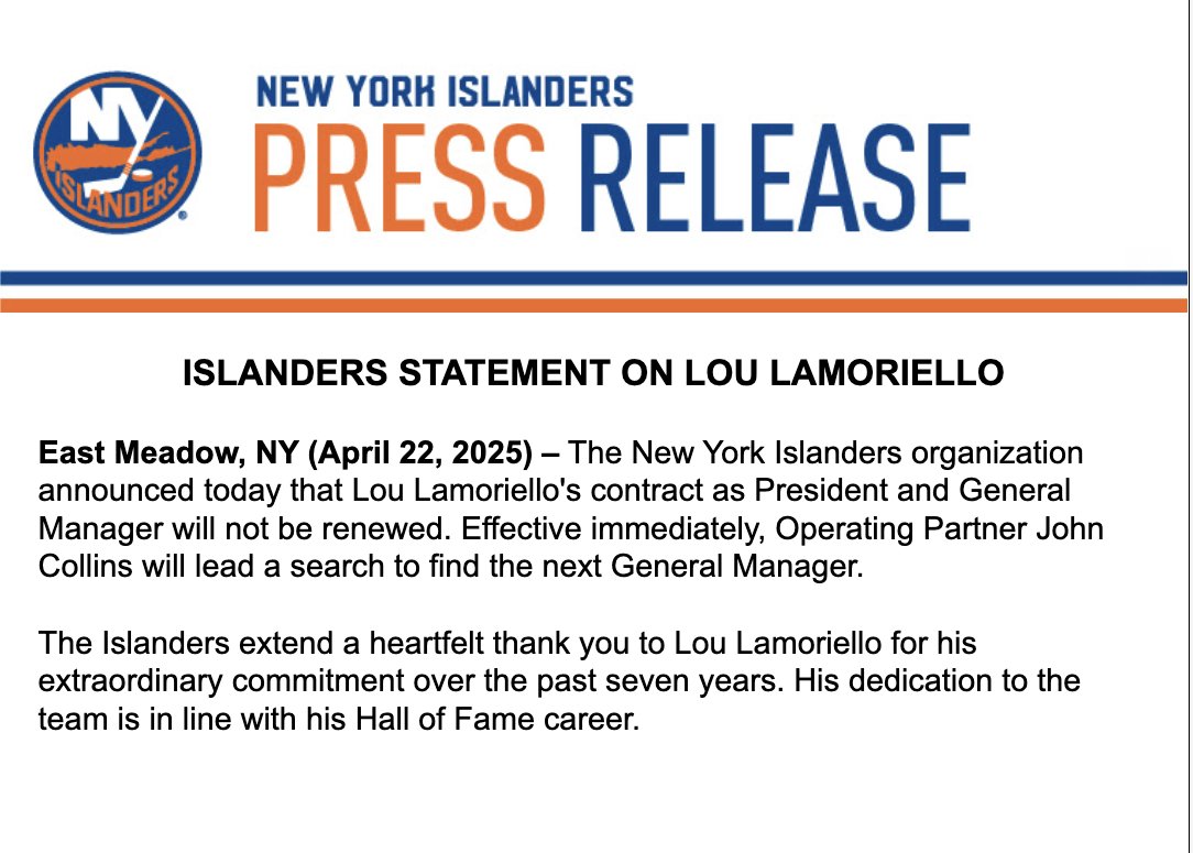 #Isles statement on Lou Lamoriello: