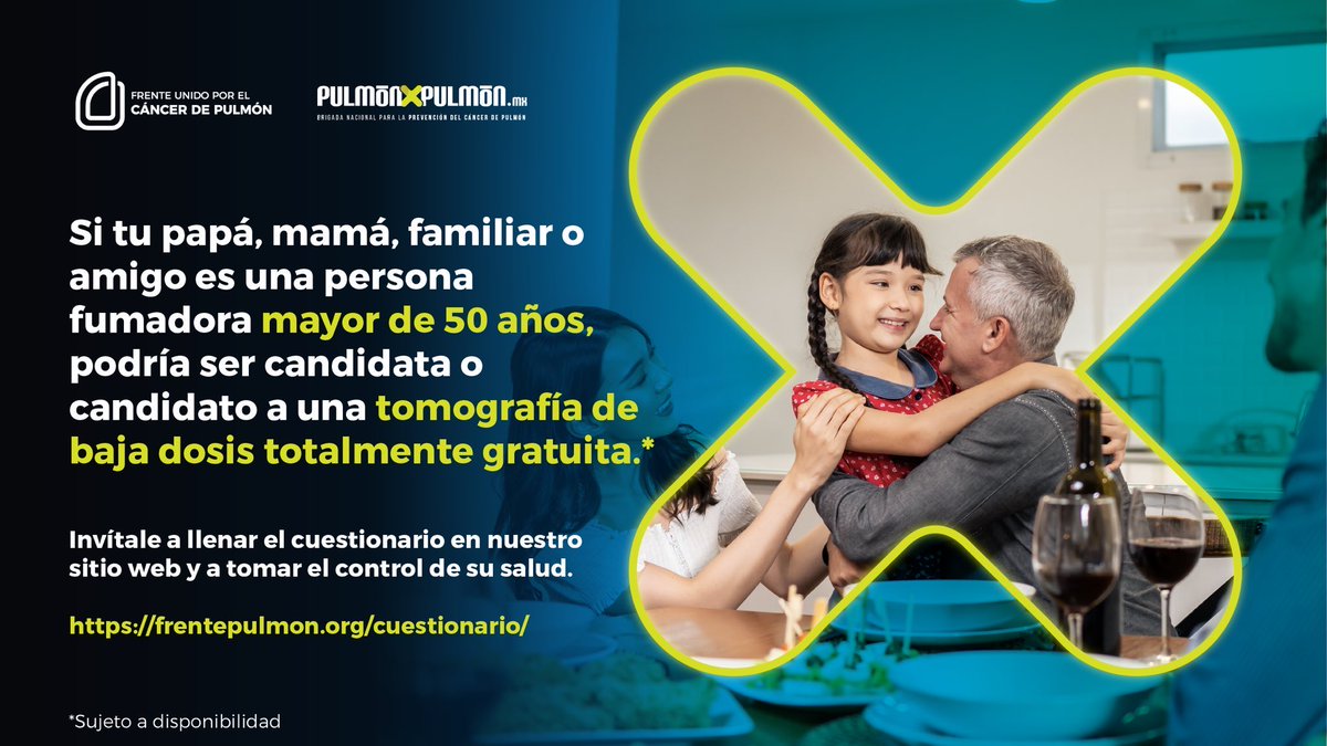 Las personas fumadoras mayores de 50 años podrían ser candidatas a una tomografía de baja dosis gratuita.*

Familiares y amigos pueden formar parte de la campaña PulmónXPulmón invitando a personas fumadoras a completar el cuestionario en el sitio web y tomar el control de su