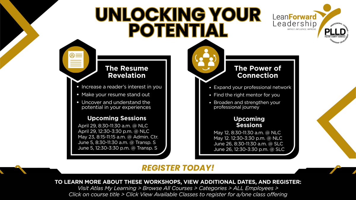 🌟Attn. ALL FCS Employees! Unlock your potential with our new Professional Learning Workshops!🌟

Join us for 2 transformative sessions designed to elevate your career: The Resume Revelation📄 &amp; The Power of Connection 🤝 

📰See flyer for details