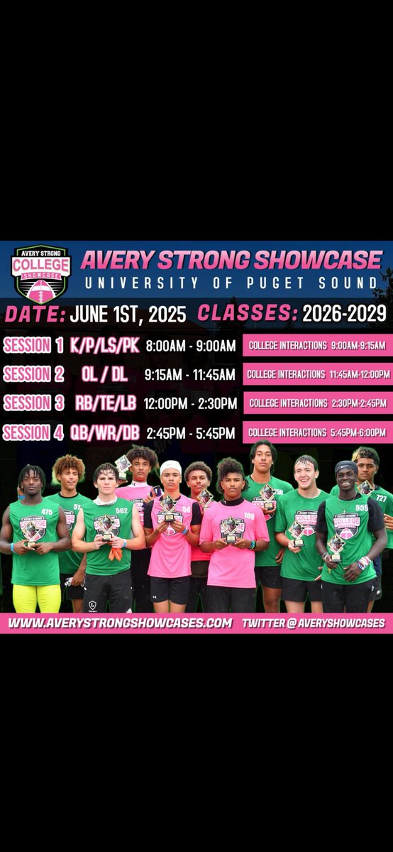 I will attending <a href="/AveryShowcases/">Avery Strong Showcases</a> 
Session 3 Runningbacks