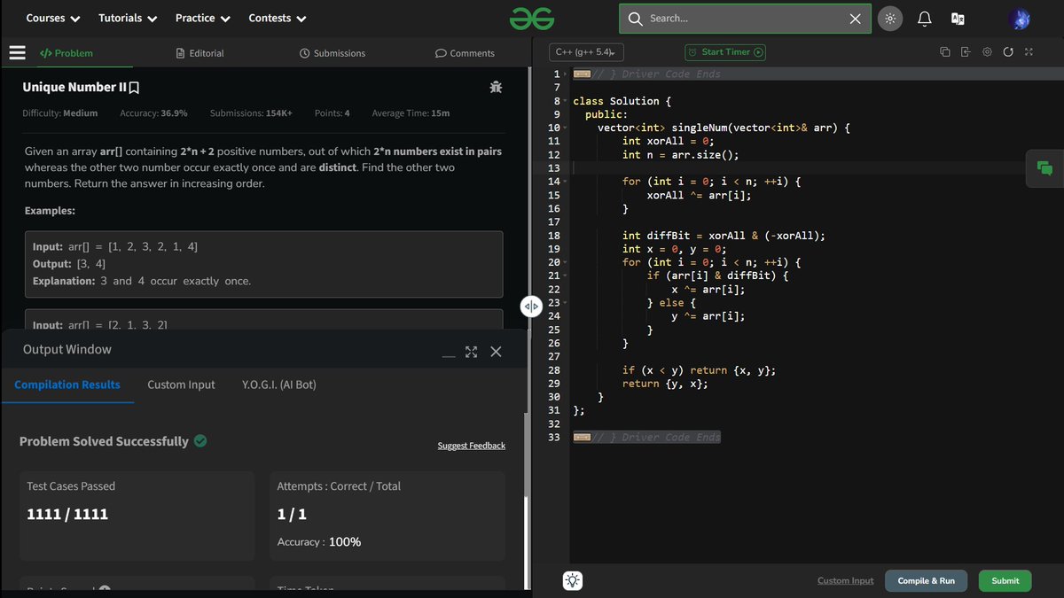 arvind_panda7's tweet image. #Day159 #geekstreak2024 #gfg160 #geeksforgeeks
@geeksforgeeks
Day 159/160
Unique Number II
