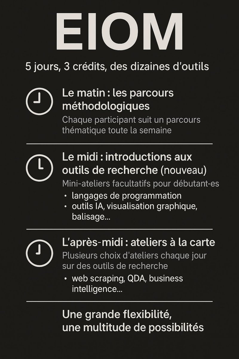 EIOM_ULaval's tweet photo. 🎓 5 jours, 3 crédits, des dizaines d'ateliers sur les outils, une seule école : l’EIOM, c’est une immersion unique dans les méthodes et les outils de recherche, quel que soit votre niveau ou votre discipline.

Mais concrètement, comment ça fonctionne? https://t.co/w6QGWzcdg9