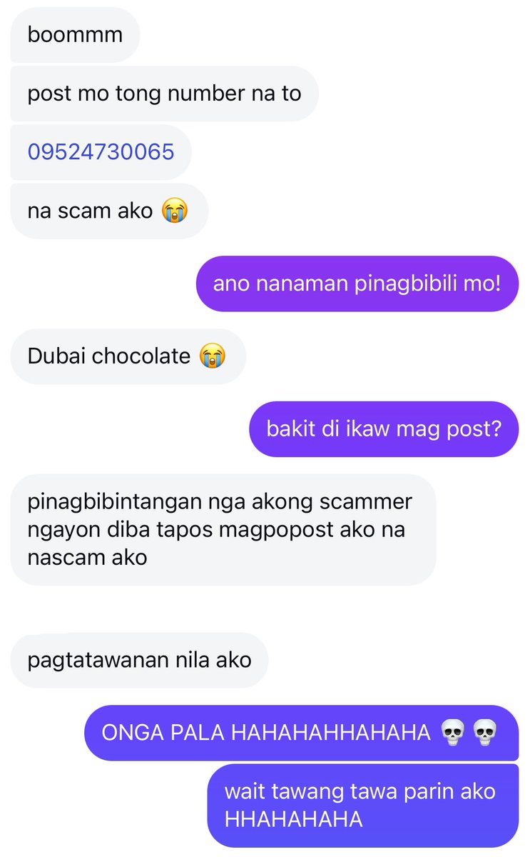 ParaKayMahika's tweet photo. Eto yung kwento na na scam si ate Mika sa marketplace ng Dubai chocolate pero di niya mapost kasi pinagbibintangan siyang scammer that time 😭 HHAHAHAHAHAHH https://t.co/8XWedLwfjg