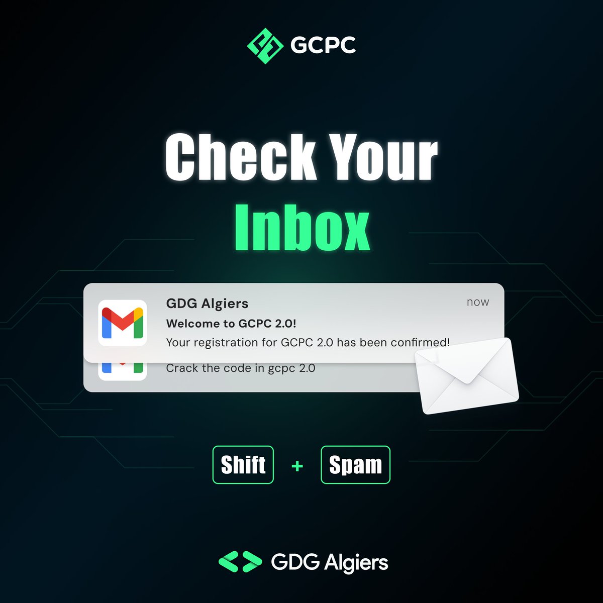 📩 Check your inbox! Your GCPC registration update is here—get ready for the next steps. 💻🔥
#GDG #GDGAlgiers #GCPC #tech