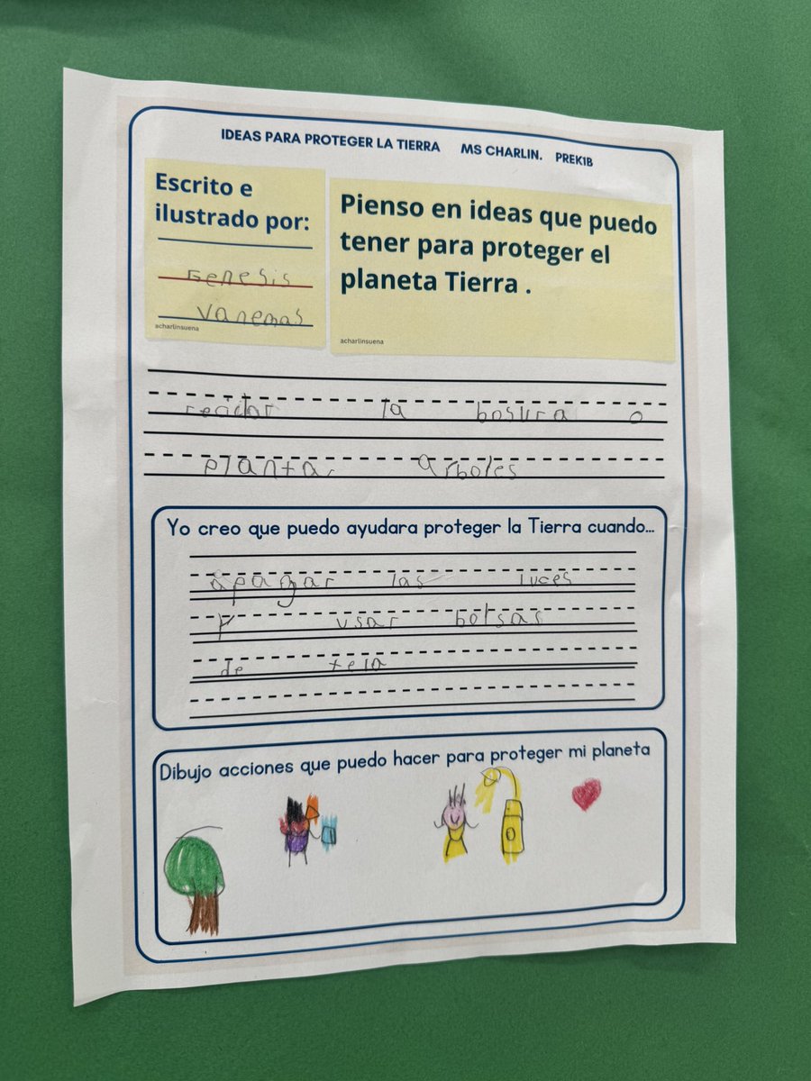 CharlinSuena's tweet photo. Earth Day!!! Today my students wrote down ways they can help planet Earth!💙💚 @ICanReadDallas @CarmenDerrick04 @disdeec https://t.co/Qpe0ibSkRA
