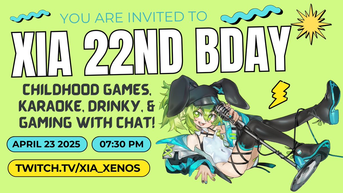 you're invited to my birthday party!🎂
🍼childhood games
🎤karaoke
🍾drinky
🎮gaming with chat
and more!

🌐april 23, 7:30 EST🌐(tmrw)
(also i made a discord server, you can request songs n stuff) discord.gg/NEPQHub6sS #Vtuber #ENVtuber