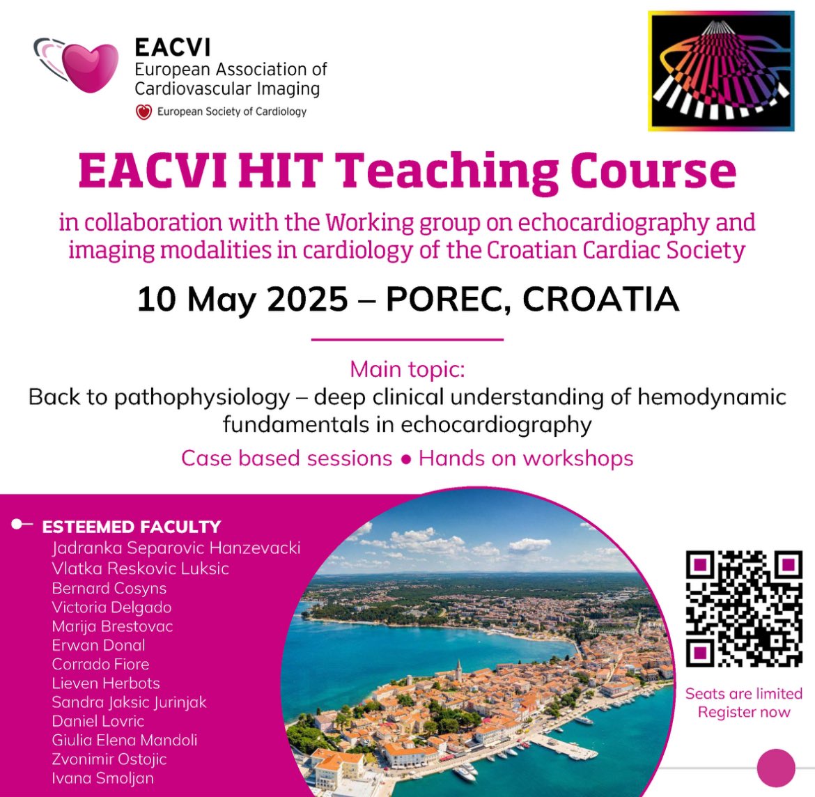 EACVI President (@eacvipresident) on Twitter photo Join us in Poreč, Croatia on 10 May for the #EACVIHIT Course, held during CroEcho 2025!
In collaboration with the WG on Echocardiography & Imaging of the Croatian Cardiac Society.
Seats are limited — register now!
#EACVI #CroEcho2025
esc365.escardio.org/event/1955
<a href="/Cosyns/">Cosyns Bernard</a> <a href="/DrGEMandoli/">Giulia Elena Mandoli, MD, PhD, FESC, FISC</a> Join us in Poreč, Croatia on 10 May for the #EACVIHIT Course, held during CroEcho 2025!
In collaboration with the WG on Echocardiography & Imaging of the Croatian Cardiac Society.
Seats are limited — register now!
#EACVI #CroEcho2025
esc365.escardio.org/event/1955
<a href="/Cosyns/">Cosyns Bernard</a> <a href="/DrGEMandoli/">Giulia Elena Mandoli, MD, PhD, FESC, FISC</a>