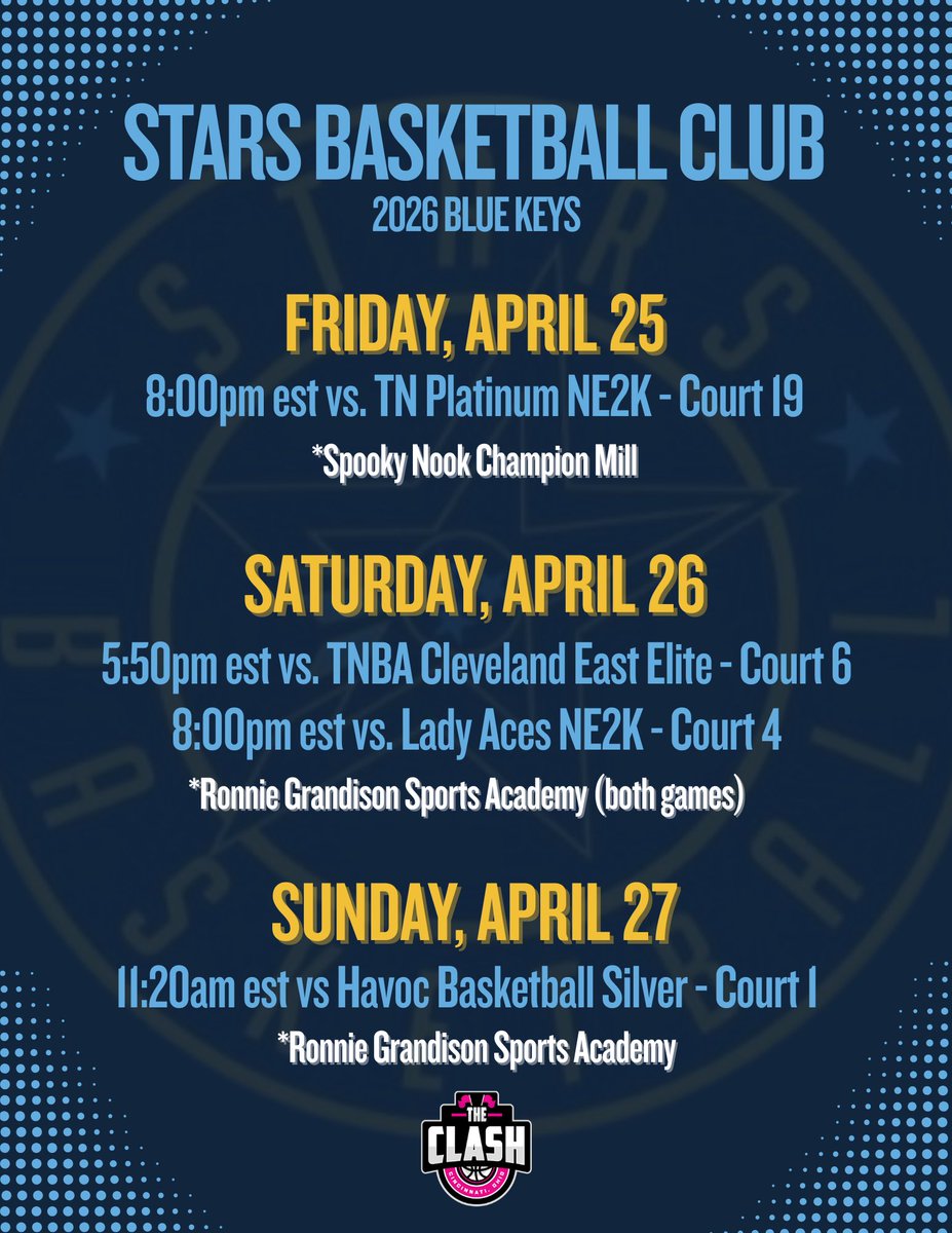 Claire Emery (@claire_n_emery) on Twitter photo Here’s my schedule for The Clash this weekend! <a href="/StarsNash_GBB/">STARS HS GBB</a> <a href="/kkboutabucket/">Kaylah Keys</a>
<a href="/WashU_WBB/">WashU Women's Basketball</a> <a href="/Wheaton_WBB/">Wheaton WBB</a> <a href="/npuwbb/">North Park WBB</a> <a href="/uhspwbb/">UHSP Women’s Basketball</a> <a href="/Carthage_WBB/">Carthage WBB</a> <a href="/SewaneeWBB/">Sewanee Women’s Basketball</a> <a href="/RooseveltWBB/">Roosevelt Lakers Women’s Basketball</a> <a href="/MaryvilleWBB/">Maryville Women's Basketball</a> <a href="/umwwbasketball/">UMW Women’s Basketball</a> <a href="/UChicagoWBB/">UChicagoWBB</a> Here’s my schedule for The Clash this weekend! <a href="/StarsNash_GBB/">STARS HS GBB</a> <a href="/kkboutabucket/">Kaylah Keys</a>
<a href="/WashU_WBB/">WashU Women's Basketball</a> <a href="/Wheaton_WBB/">Wheaton WBB</a> <a href="/npuwbb/">North Park WBB</a> <a href="/uhspwbb/">UHSP Women’s Basketball</a> <a href="/Carthage_WBB/">Carthage WBB</a> <a href="/SewaneeWBB/">Sewanee Women’s Basketball</a> <a href="/RooseveltWBB/">Roosevelt Lakers Women’s Basketball</a> <a href="/MaryvilleWBB/">Maryville Women's Basketball</a> <a href="/umwwbasketball/">UMW Women’s Basketball</a> <a href="/UChicagoWBB/">UChicagoWBB</a>
