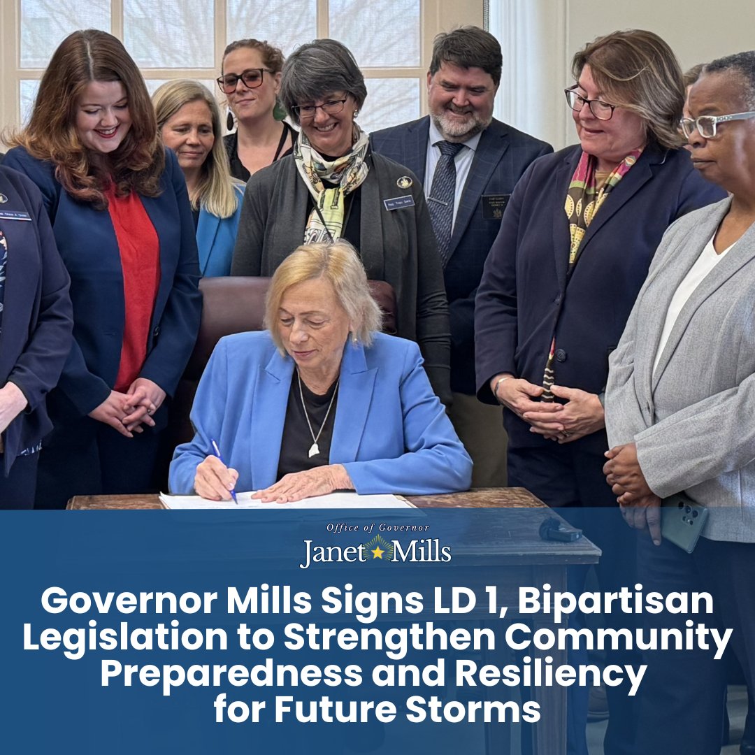 Today I signed LD 1 — my bipartisan bill to help Maine better prepare for extreme weather and protect homes, businesses, and vital infrastructure across our state. Learn more: maine.gov/governor/mills…
