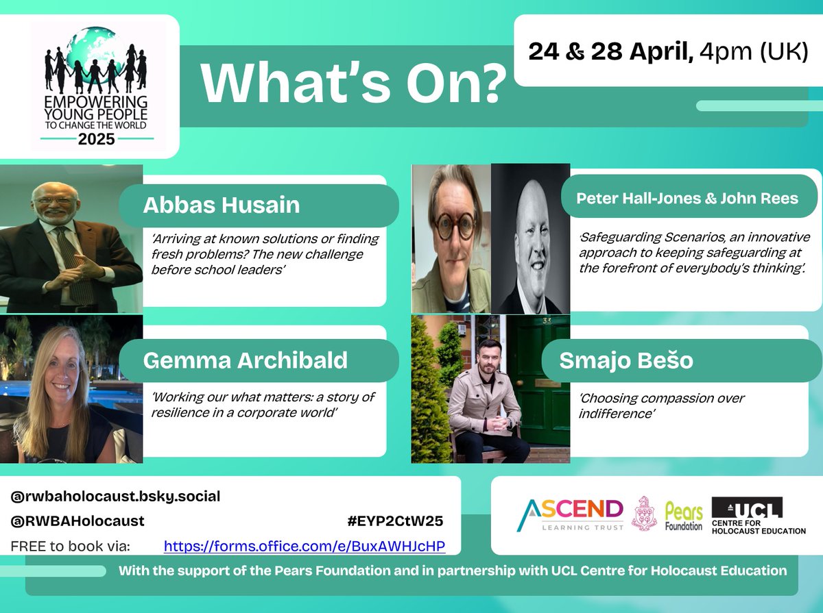 RWBAHolocaust (@rwbaholocaust) on Twitter photo Our #EYP2CtW25 online teachers conference series, begins, 24 April
We've 20x90mins FREE CPD opportunities, feat local, national & int'l speakers.
Sessions 1 & 2 feat. Abbas Husain <a href="/PeteHJ/">Pete Hall Jones🧡💙</a> <a href="/PSHEsolutions/">John Rees FCCT</a> Gemma Archibald & <a href="/SmajoBeso/">Smajo Bešo OBE</a>
FREE to BOOK: forms.office.com/e/BuxAWHJcHP
RT Our #EYP2CtW25 online teachers conference series, begins, 24 April
We've 20x90mins FREE CPD opportunities, feat local, national & int'l speakers.
Sessions 1 & 2 feat. Abbas Husain <a href="/PeteHJ/">Pete Hall Jones🧡💙</a> <a href="/PSHEsolutions/">John Rees FCCT</a> Gemma Archibald & <a href="/SmajoBeso/">Smajo Bešo OBE</a>
FREE to BOOK: forms.office.com/e/BuxAWHJcHP
RT