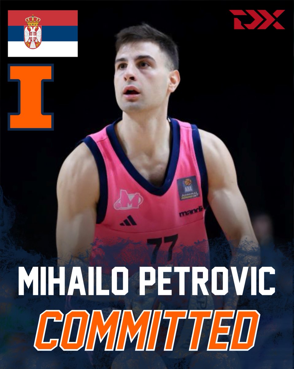 NEWS: Mega Superbet PG Mihailo Petrovic has committed to Illinois, agent Misko Raznatovic told ESPN. The 22-year-old Serbian is an MVP candidate in the Adriatic League, ranking second in assists (7.3 per game) and top-10 in scoring (14.3 ppg). Big pickup for Brad Underwood.