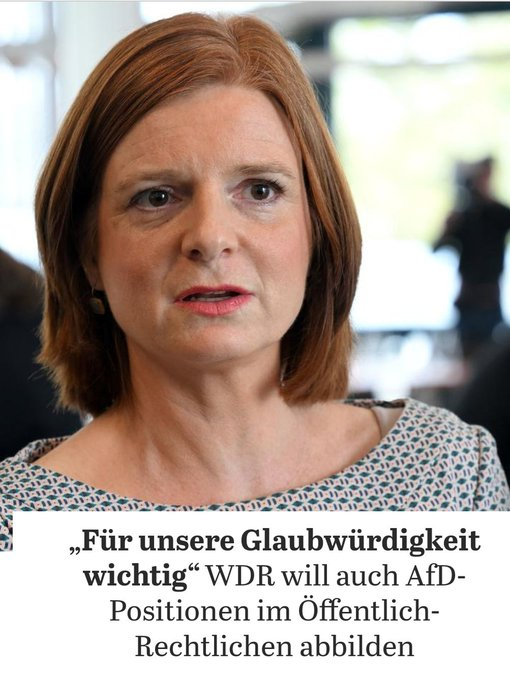 Die neue Intendantin des WDR disqualifiziert sich auf ganzer Linie, indem sie der AfD noch mehr Raum im gesellschaftlichen Diskurs geben will. Das offenbart ein irregeleitetes Verständnis des ÖRR. Dieser darf keineswegs rechtsextreme Meinungen wie alle anderen behandeln.