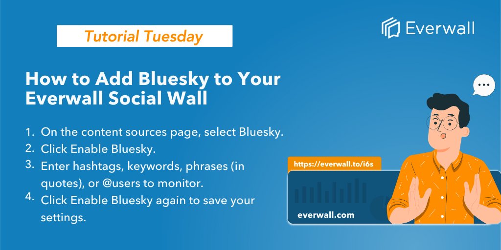 everwall's tweet image. Add #Bluesky to your #Everwall social wall setup in 4 steps—even without an account.
#TuesdayTutorial #SocialMediaWalls #EventMarketing