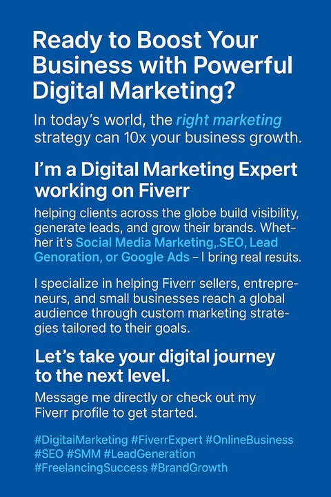 sagormahato2's tweet photo. "Ready to Boost Your Business with Powerful Digital Marketing?"
Contact Me..>👌https://t.co/AqofCHEn9Y
my Review .. >    https://t.co/EZNpPSvQMp 

#DigitalMarketing #FiverrExpert #OnlineBusiness #SEO #SMM #LeadGeneration #FreelancingSuccess #BrandGrowth https://t.co/DogXq7gk1b
