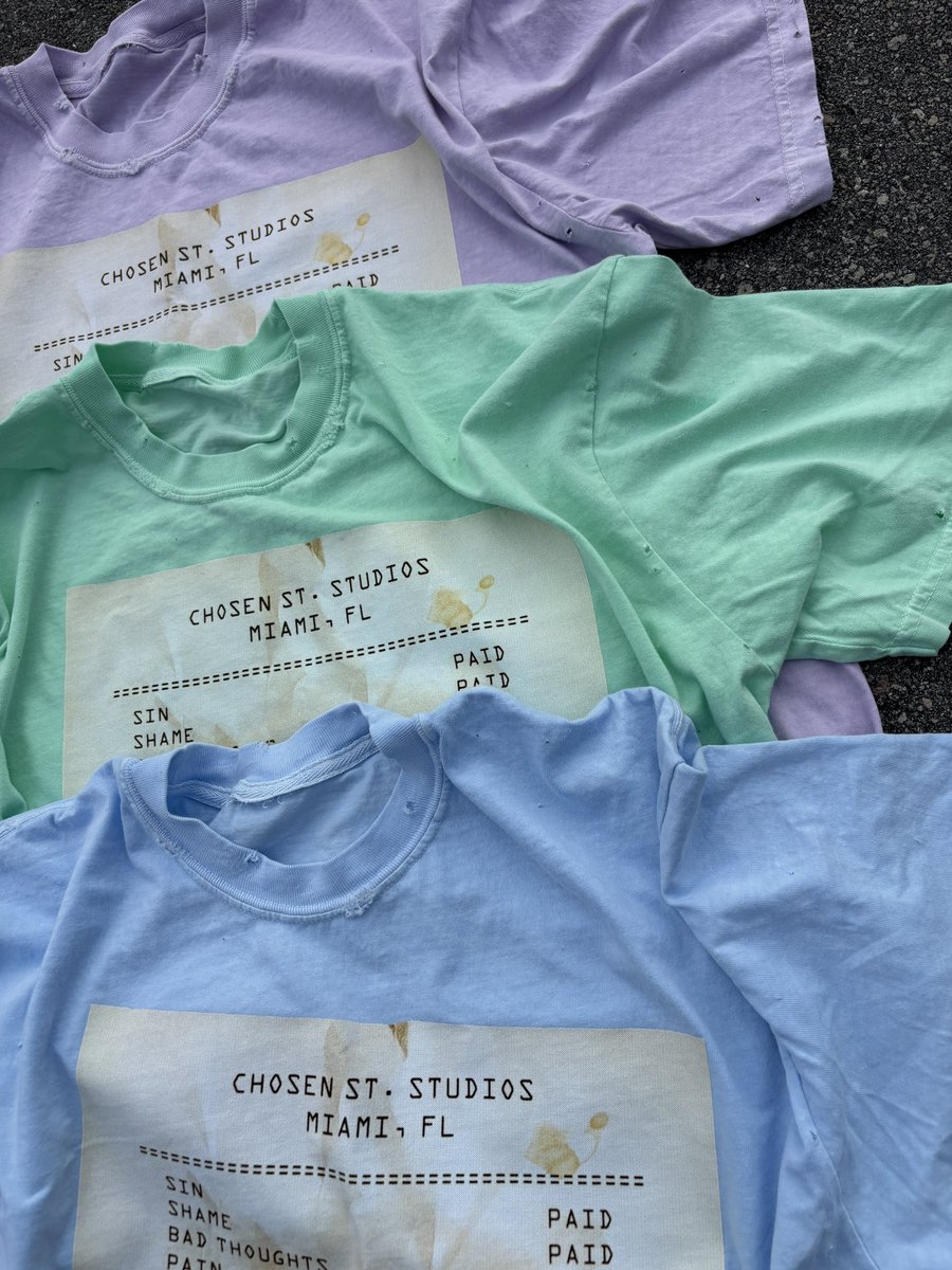 ChosenMiami's tweet photo. Spring/Summmer ‘25 Resurrection Capsule 🔥
“Romans 6:23 PAID TEE”

3 OUT OF 5 ITEMS FOR RESURRECTION CAPSULE 
* CROPPED &amp; DISTRESSED 
* 10 OZ HEAVYWEIGHT TEE 
* EMBROIDERY ON BACK 
* ADULT &amp; YOUTH SIZES 
* LILAC PAID TEE 
* MINT PAID TEE 
* SKY PAID TEE https://t.co/rnO0Un4enr