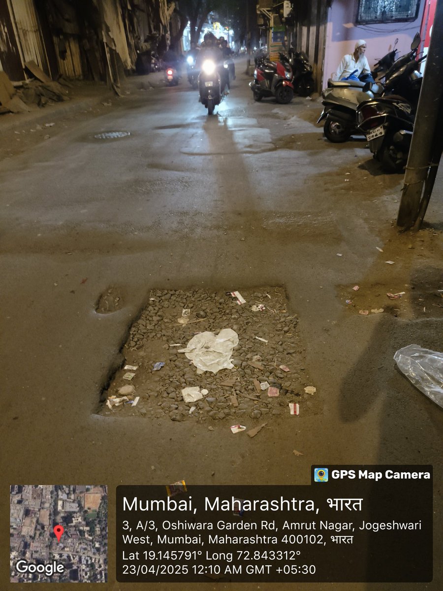 mazharabkhan's tweet image. @mybmcwardKW There are large potholes opposite Pearl Orchid Building near Ajit Glass signal on S.V. Road, Jogeshwari West. It’s dangerous for commuters and causing traffic issues. Kindly take urgent action. @mybmc @mybmcInfra @sayedgulam @naeembadu39 @chunekar_ganesh