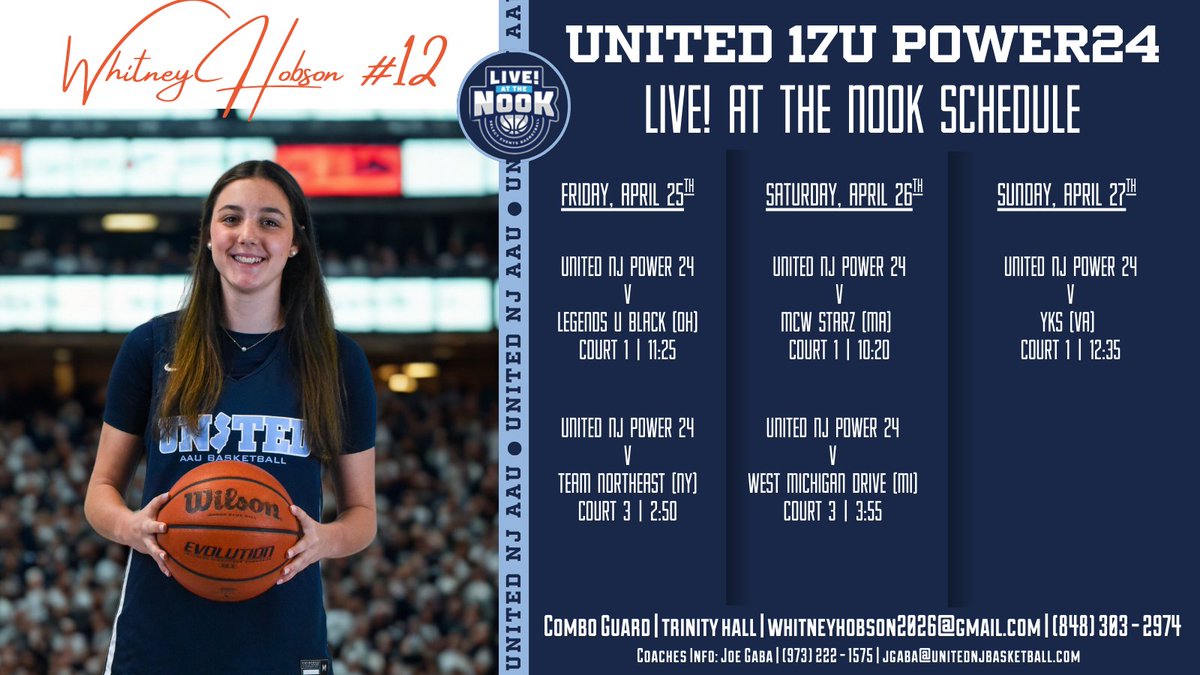 Whitney Hobson (@whitneyhobson3) on Twitter photo Can't wait for this weekend's live event at Spooky Nook with my <a href="/unitedNJaau/">United NJ AAU</a> 17U Power 24 team! Come check us out! <a href="/CoachGaba/">Coach Joe Gaba</a> <a href="/CoachJimmy_O/">Jimmy Ostaszewski</a> <a href="/mattkmcc/">Matt McCarthy</a> <a href="/TinyGreenNBS/">Coach Tiny Green</a> Can't wait for this weekend's live event at Spooky Nook with my <a href="/unitedNJaau/">United NJ AAU</a> 17U Power 24 team! Come check us out! <a href="/CoachGaba/">Coach Joe Gaba</a> <a href="/CoachJimmy_O/">Jimmy Ostaszewski</a> <a href="/mattkmcc/">Matt McCarthy</a> <a href="/TinyGreenNBS/">Coach Tiny Green</a>