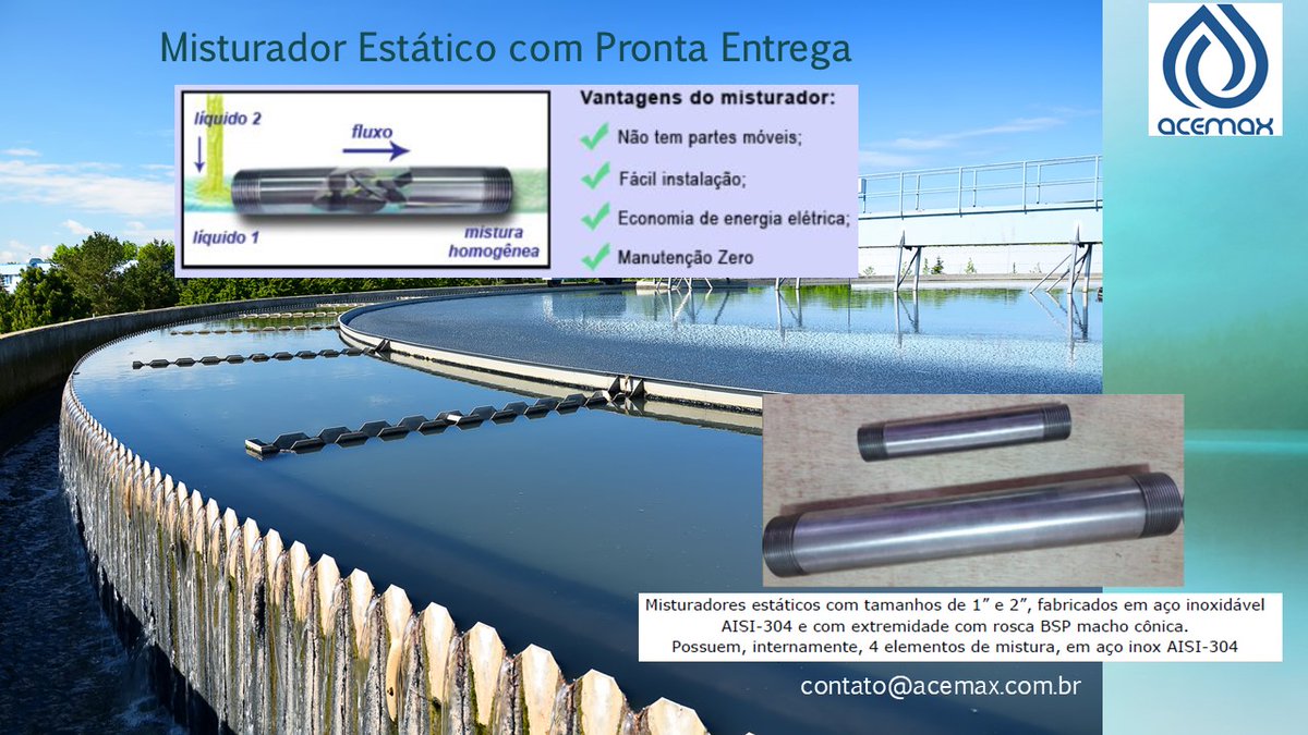 acemaxbrasil's tweet image. #MisturadorEstático #TratamentoDeAgua #TratamentoDeEsgoto #Mistura #Mixer #StaticMixer