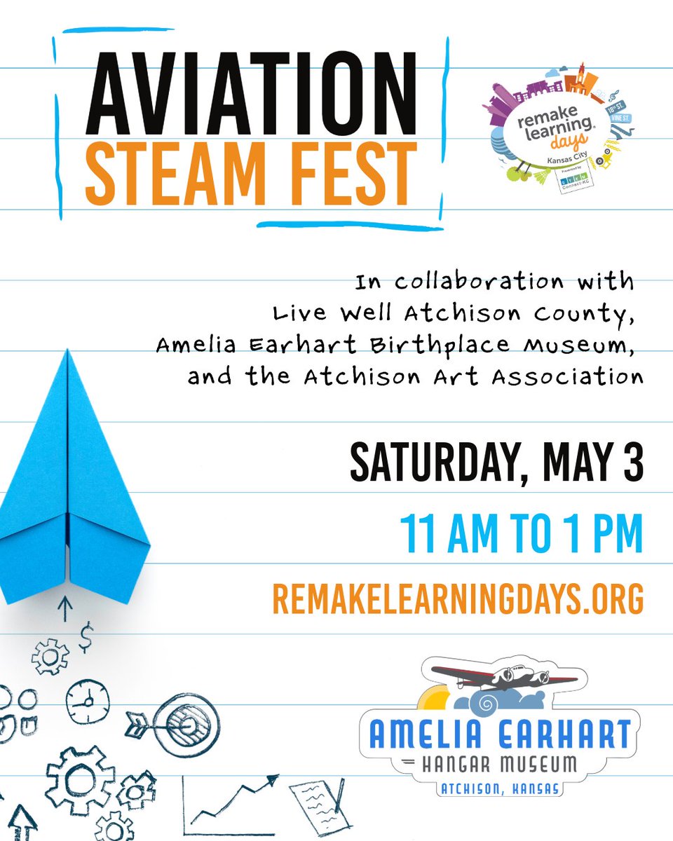 Amelia Earhart Hangar Museum (@aehangarmuseum) on Twitter photo Join us for the Aviation STEAM Fest, a FREE outdoor event! Get ready to ignite curiosity through exciting activities and exhilarating paper airplane competitions. Don’t miss out—register now! #AEhangarmuseum #RemakeDaysKC #RemakeDays <a href="/STEMKC/">KC STEM Alliance</a> @remakedays Join us for the Aviation STEAM Fest, a FREE outdoor event! Get ready to ignite curiosity through exciting activities and exhilarating paper airplane competitions. Don’t miss out—register now! #AEhangarmuseum #RemakeDaysKC #RemakeDays <a href="/STEMKC/">KC STEM Alliance</a> @remakedays