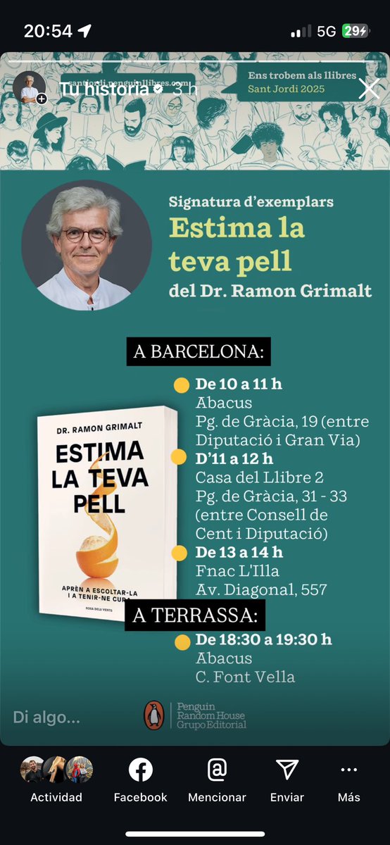 Dr.RamonGrimalt (@drrgrimalt) on Twitter photo Demà es #SantJordi. Un dels dies més bonics a #Catalunya. Si vols un exemplar signat de l’ #EstimaLaTevaPell aquí tens llocs i horaris on serem ! Fins demà ! #llibre #Rosa <a href="/penguinllibres/">Penguin Llibres</a> <a href="/abacus_botigues/">Abacus Botigues</a> <a href="/Fnac/">Fnac</a> <a href="/casadellibro/">Casa del Libro</a> Demà es #SantJordi. Un dels dies més bonics a #Catalunya. Si vols un exemplar signat de l’ #EstimaLaTevaPell aquí tens llocs i horaris on serem ! Fins demà ! #llibre #Rosa <a href="/penguinllibres/">Penguin Llibres</a> <a href="/abacus_botigues/">Abacus Botigues</a> <a href="/Fnac/">Fnac</a> <a href="/casadellibro/">Casa del Libro</a>