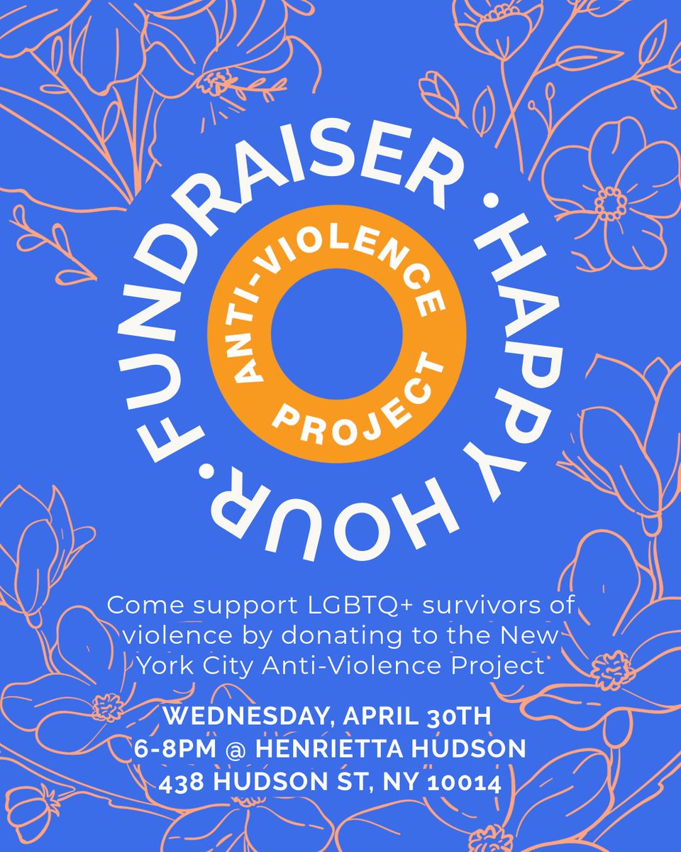 🥂 Join us next Wednesday, 4/30 for Happy Hour in support of AVP! This fundraiser benefits AVP programs that support LGBTQ+ survivors of violence. Where: Henrietta Hudson (438 Hudson St. When: 4/30 6-8pm Register: avp.fyi/henrietta | Donate: avp.fyi/donate