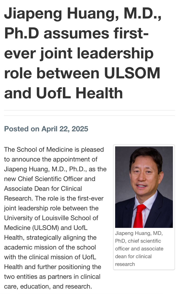 Jiapeng Huang (@jiapenghuang) on Twitter photo I am humbled and honored to serve and promote clincial research and translational research University of Louisville School of Medicine and UofL Health <a href="/uoflmedschool/">UofL Med School</a> <a href="/UofLHealth/">UofL Health</a> I am humbled and honored to serve and promote clincial research and translational research University of Louisville School of Medicine and UofL Health <a href="/uoflmedschool/">UofL Med School</a> <a href="/UofLHealth/">UofL Health</a>