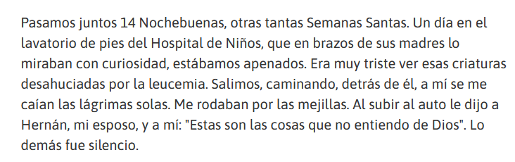 Fuerte la anécdota con Francisco que cuenta Alicia Barrios, quizás su mejor amiga: 

"Estas son las cosas que no entiendo de Dios"