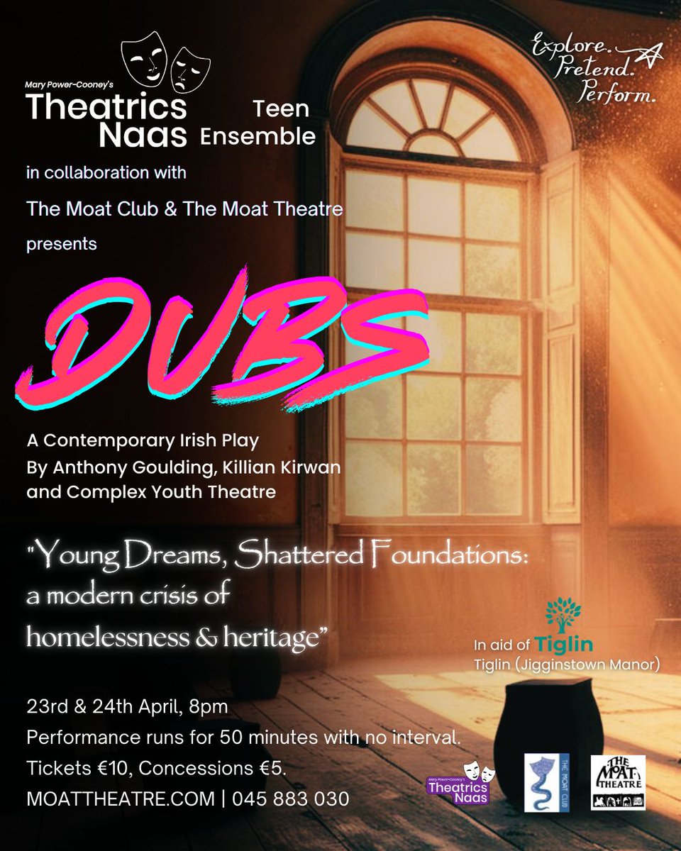 🎭 Mary Power-Cooney's Theatrics Teen Ensemble presents DUBS, running for two nights only - this Wednesday &amp; Thursday, 23rd &amp; 24th April at 8pm.

Tickets &amp; info: moattheatre.ticketsolve.com/ticketbooth/sh…

#youththeatre #localtheatre