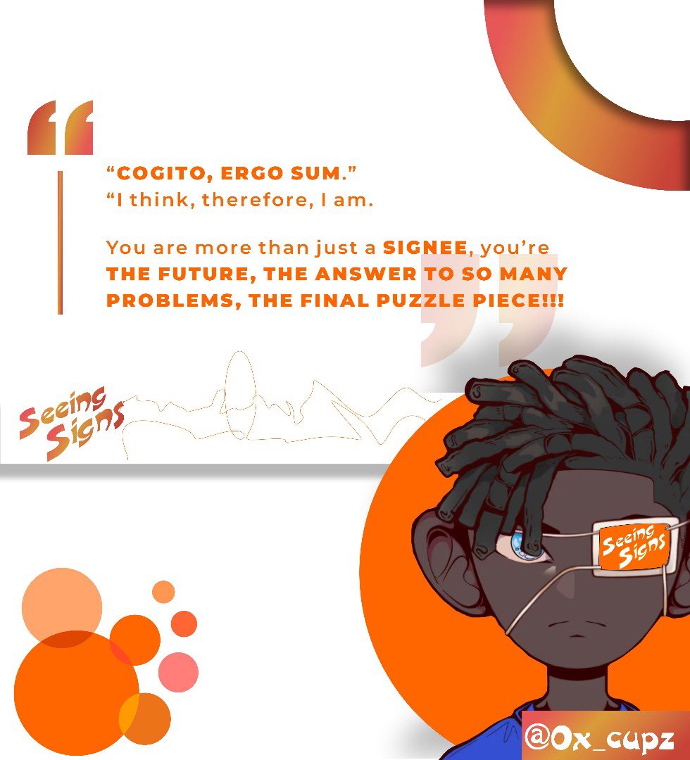 0X_CUPZ's tweet image. Dear SIGNEE, say to yourself today 
I AM MORE THAN ENOUGH!!!

I WILL MAKE A POSITIVE DIFFERENCE

I WILL EVOLVE AND BE A BETTER VERSION THAN I WAS YESTERDAY!

“COGITO ERGO SUM”

You’re exactly what you say you are, never forget 🦺🧡🧡🐉🐉🧡🧡🦺
@sign @0xzoe_im @realyanxin