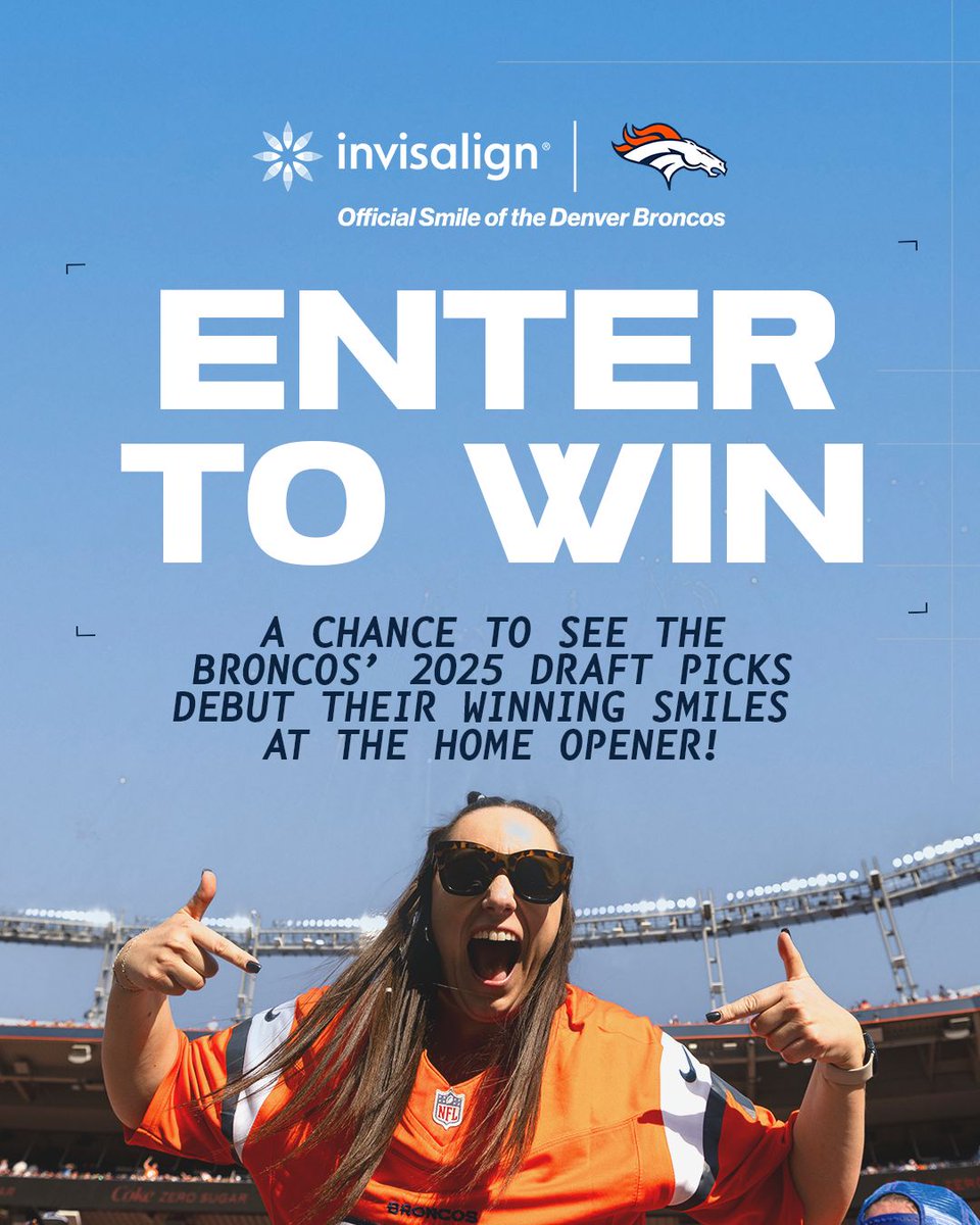 Enter for the chance to see the 2025 #BroncosDraft picks debut their winning smiles at this year's Home Opener, courtesy of Invisalign!

The winner also gets pre/postgame access to the Coca-Cola Zero Sugar Fan Cave as part of their gameday prize pack.

👉 buff.ly/PErBKE8