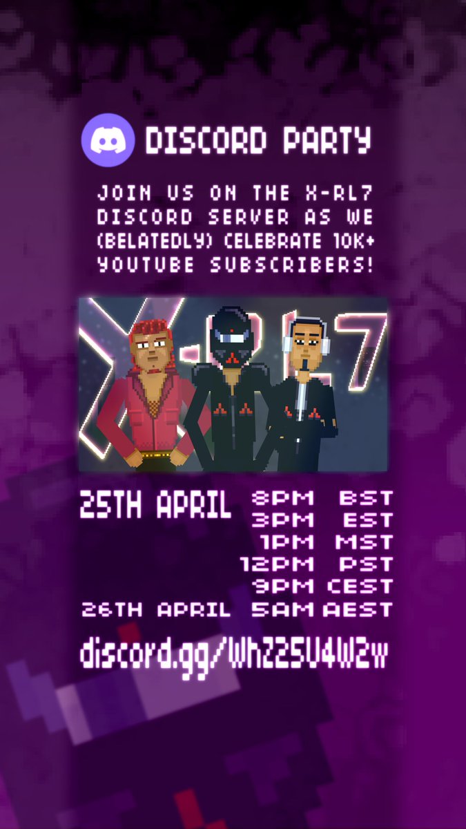 XRL7official's tweet image. We're having a X-RL7 Discord Party this Friday celebrating the show reaching 10,000+ Youtube subscribers! Feel free to pop in and join us discord.gg/WhZ25U4W2w