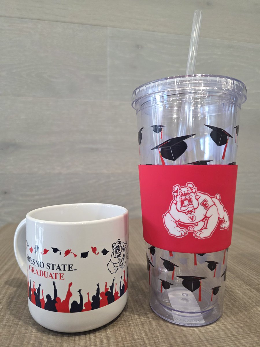 Brand new graduation drinkware is here! 

Fresno State Graduate mug $14.95
Grad Cap Tumbler $24