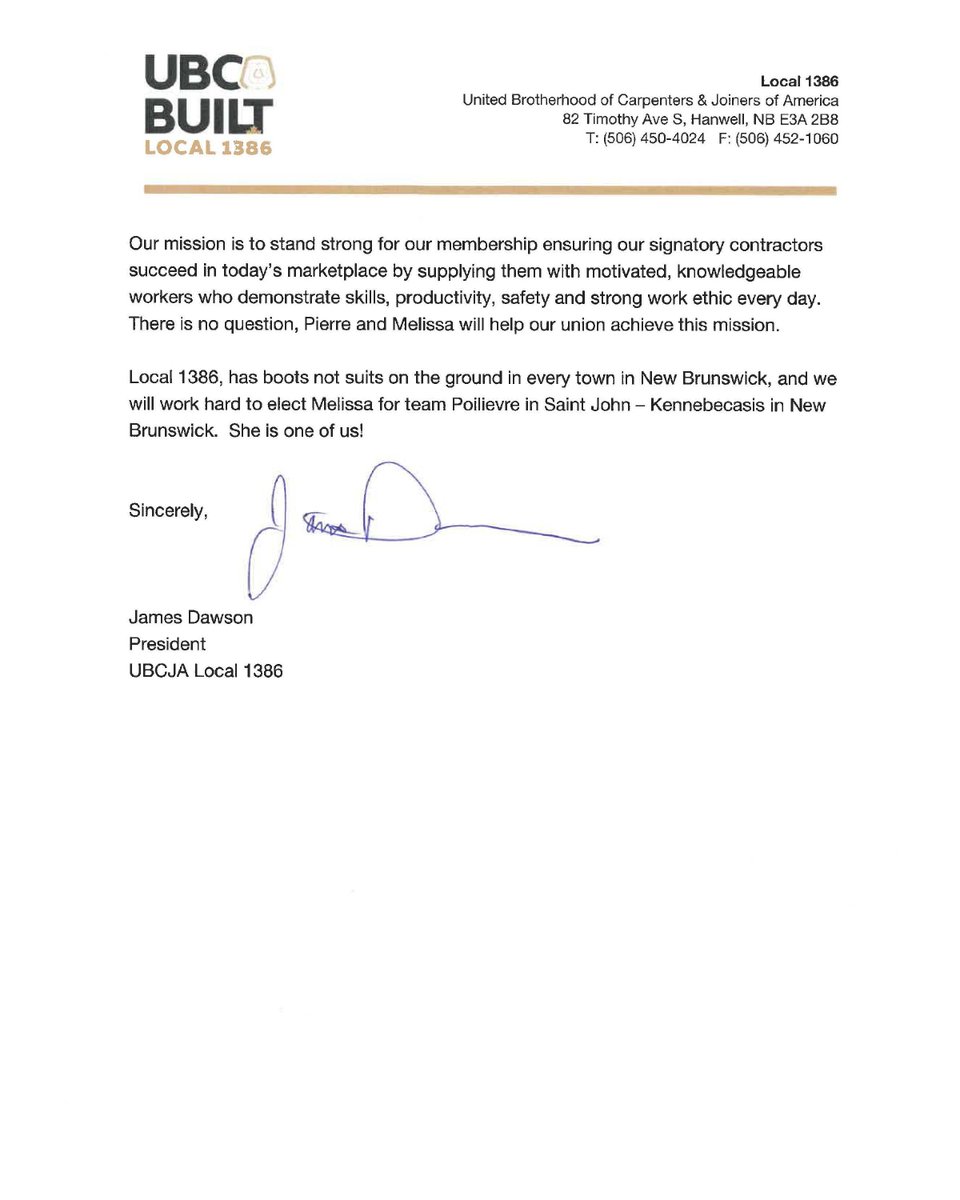 Please see letter of endorsement for Melissa Young on behalf of UBC Local 1386.