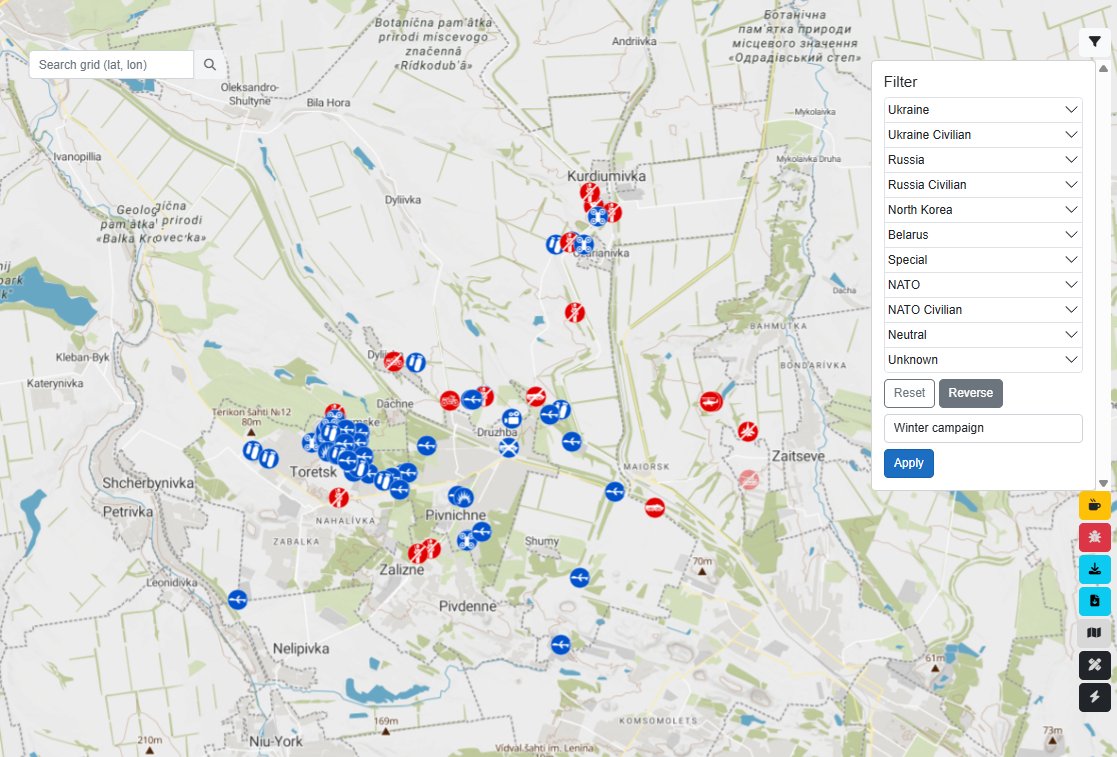 GeoConfirmed's tweet image. GeoConfirmed Update.
We are excited to announce that we changed/enhanced our User Interface.
These improvements are designed to offer you even greater possibilities for enhanced investigations and data interpretation 👇
1. Select the area or country you are interested in.…