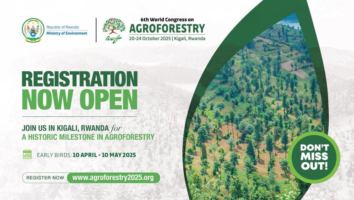 wcagroforestry's tweet image. Registration is Open!

Be part of the 6th World Congress on Agroforestry! Connect with global experts, exchange knowledge, and explore innovative solutions for a sustainable future.

Register via agroforestry2025.org/registration/ to secure your Early Bird package today.

#WCA2025