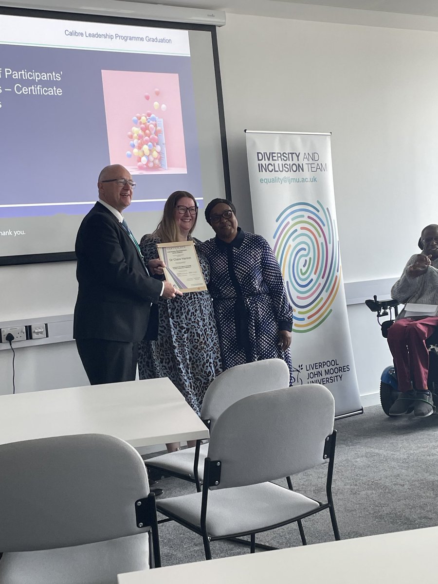 poojaliverpool's tweet image. Congratulations ⁦@C_Hanlon21⁩ on a fabulous presentation and your certification for completing the Calibre Leadership Training ⁦@LJMU⁩ #EDI